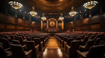 The auditorium with rows of seats, conference hall. . photo