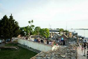 People in ancient amphitheater in Nessebar. photo