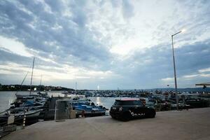 Sunset in the port of Nessebar, Bulgaria. photo