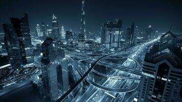 Time Lapse of modern futuristic city skyline and road car traffic video