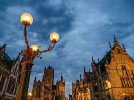 the city of Gent in Belgium at night photo