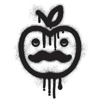 Mustache emoticon apple graffiti with black spray paint vector