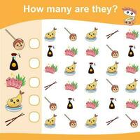 How many are they worksheet. Educational printable math worksheet. Counting how many similar images. Vector illustration.