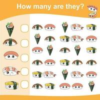 How many are they worksheet. Educational printable math worksheet. Counting how many similar images. Vector illustration.