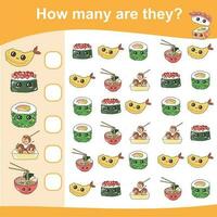 How many are they worksheet. Educational printable math worksheet. Counting how many similar images. Vector illustration.