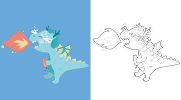Coloring activity for children. Coloring dragon illustration. Coloring worksheet for kids. Educational printable coloring worksheet. Vector file.