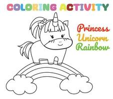 Coloring unicorn worksheet page. Fun activity for kids. Educational printable coloring worksheet. Coloring activity for children. Vector illustration.
