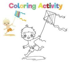 Colouring page with summer theme. Coloring activity. Vector file.