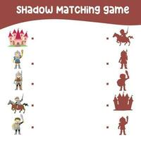 Matching shadow game for children. Find the correct shadow. Worksheet for kid. Printable activity page for kids. Vector file.