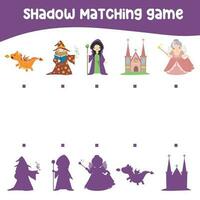 Matching shadow game for children. Find the correct shadow. Worksheet for kid. Printable activity page for kids. Vector file.