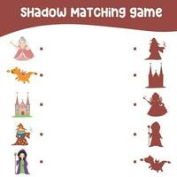 Matching shadow game for children. Find the correct shadow. Worksheet for kid. Printable activity page for kids. Vector file.