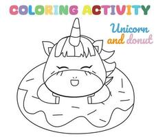 Coloring unicorn worksheet page. Fun activity for kids. Educational printable coloring worksheet. Coloring activity for children. Vector illustration.