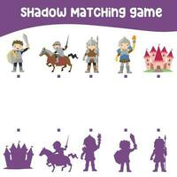 Matching shadow game for children. Find the correct shadow. Worksheet for kid. Printable activity page for kids. Vector file.