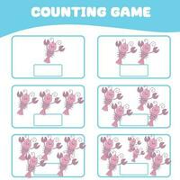 Mathematic counting worksheet. Count picture and write activity. Worksheet for kid. Educational printable worksheet. Vector illustration.