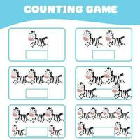 Mathematic counting worksheet. Count picture and write activity. Worksheet for kid. Educational printable worksheet. Vector illustration.