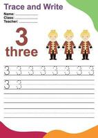 Trace and write number for children. Exercise for children to recognize the number. Educational worksheet for preschool. Vector file.