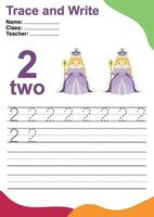 Trace and write number for children. Exercise for children to recognize the number. Educational worksheet for preschool. Vector file.