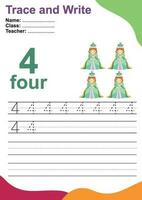 Trace and write number for children. Exercise for children to recognize the number. Educational worksheet for preschool. Vector file.