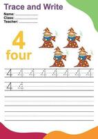 Trace and write number for children. Exercise for children to recognize the number. Educational worksheet for preschool. Vector file.