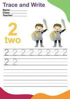 Trace and write number for children. Exercise for children to recognize the number. Educational worksheet for preschool. Vector file.