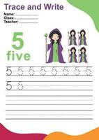 Trace and write number for children. Exercise for children to recognize the number. Educational worksheet for preschool. Vector file.