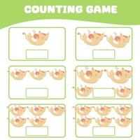 Mathematic counting worksheet. Count picture and write activity. Worksheet for kid. Educational printable worksheet. Vector illustration.