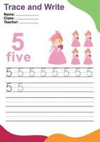 Trace and write number for children. Exercise for children to recognize the number. Educational worksheet for preschool. Vector file.