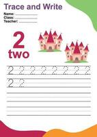 Trace and write number for children. Exercise for children to recognize the number. Educational worksheet for preschool. Vector file.