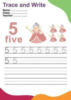 Trace and write number for children. Exercise for children to recognize the number. Educational worksheet for preschool. Vector file.