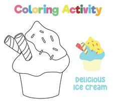 Coloring activity for children. Coloring ice cream. Educational printable coloring worksheet. Vector file.