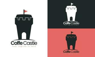 Coffee logo vector design. products for cafe, coffe shop, and business. Combinaton of castle and coffe cup with red flag. Simple, minimalist, and mainfull design. don't let other people have it.