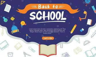 Back to school banner illustration with funny design, good for banner school, ui ux design, landing page vector