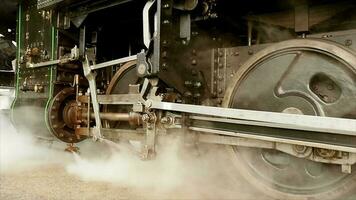 Old Industrial vintage retro steam engine locomotive driving on rails video