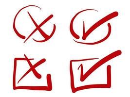 Doodle check mark and cross mark icon set. Tick symbol. checklist signs. vector illustration