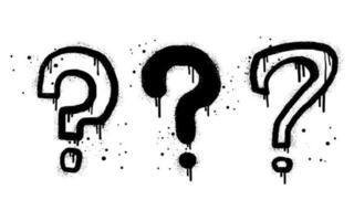 conjunto de signos de interrogación de graffiti pintados con spray en negro sobre blanco. símbolo de goteo de preguntas. aislado sobre fondo blanco. ilustración vectorial vector