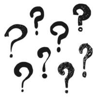 Set of hand drawn question marks. doodle questions marks. isolated on black and white. vector illustration