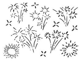 hand drawn of doodle firework, sunburst, explosion set. doodle design element. vector illustration