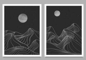 set of creative minimalist modern line art print. Abstract mountain contemporary aesthetic backgrounds landscapes. with mountain, hills, desert, skyline, moon. vector illustrations