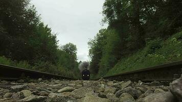 oud industrieel wijnoogst retro stoom- motor locomotief het rijden Aan rails video