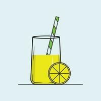 A glass of lemonade with a straw and a half of lemon. vector