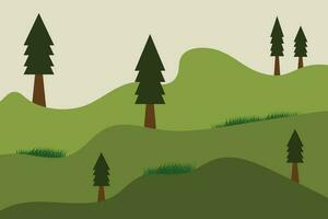 A cartoon of trees on a hill with a grey background. vector