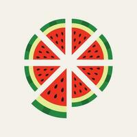 A watermelon slice with a slice cut out of it. vector