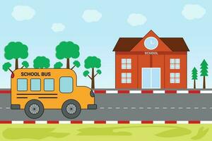 School Bus in Front of School Building A Versatile and Stylish Illustration vector