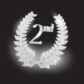 3d silver laurel wreath with second number. the concept for the second place award in the ceremony event vector