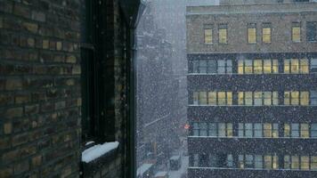 Winter snow storm weather in urban city metropolis video