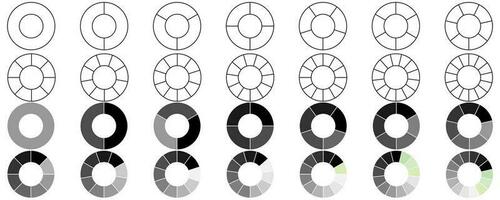 contorno silueta circulo tarta gráfico conjunto aislado en blanco antecedentes vector