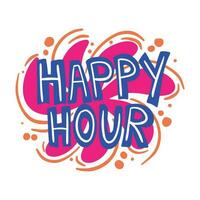 Comic Handlettering art Happy Hour ,good for graphic design resources, posters, pamflets, stickers, prints, books title, and more. vector