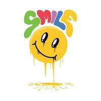 Retro Look design of Melting Smile Emoji, Colorful Title ,good for graphic design resouces, Prints, Cover Books, Children Books, Posters, and more. vector