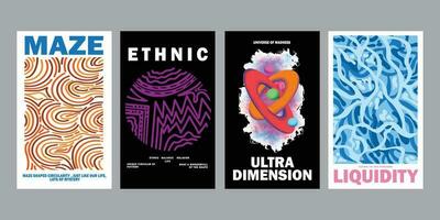 Set of vector posters with Abstract Pattern Shapes. Engraving illustrations and typography. Suitable Background images for cover, banner, poster. T-shirt print, and more.