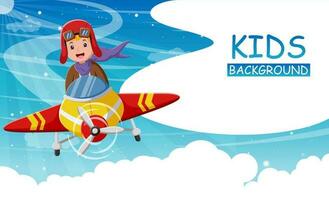 Kid Operating Plane. Vector illustration